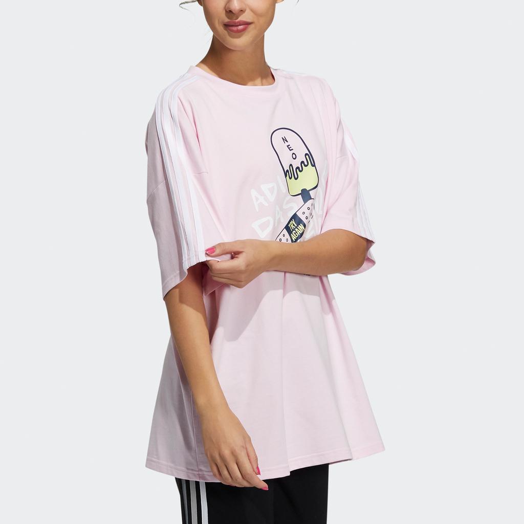 Adidas Neo Cartoon Print Loose-Fit Athletic T-Shirt Women Tops Pink H61997