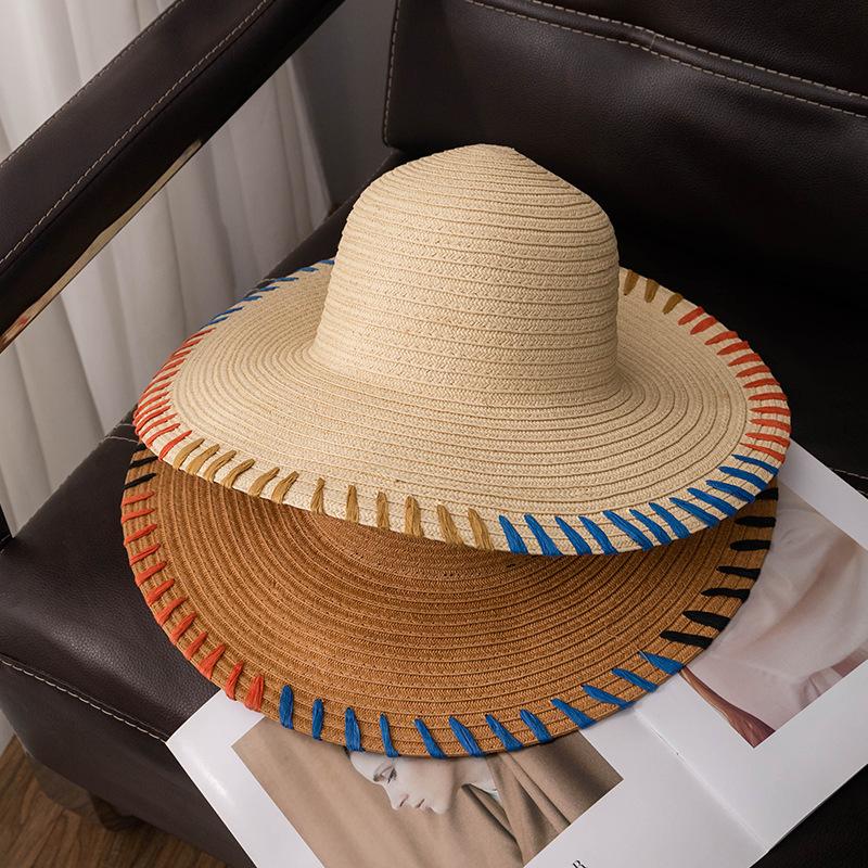 Women's Wide Brim Straw Hat, Summer UV Protection Beach Sun Hats Foldable Floppy Travel Cap Large Wide Brim, Trendy Solid Color Outdoor Hat For Ladies