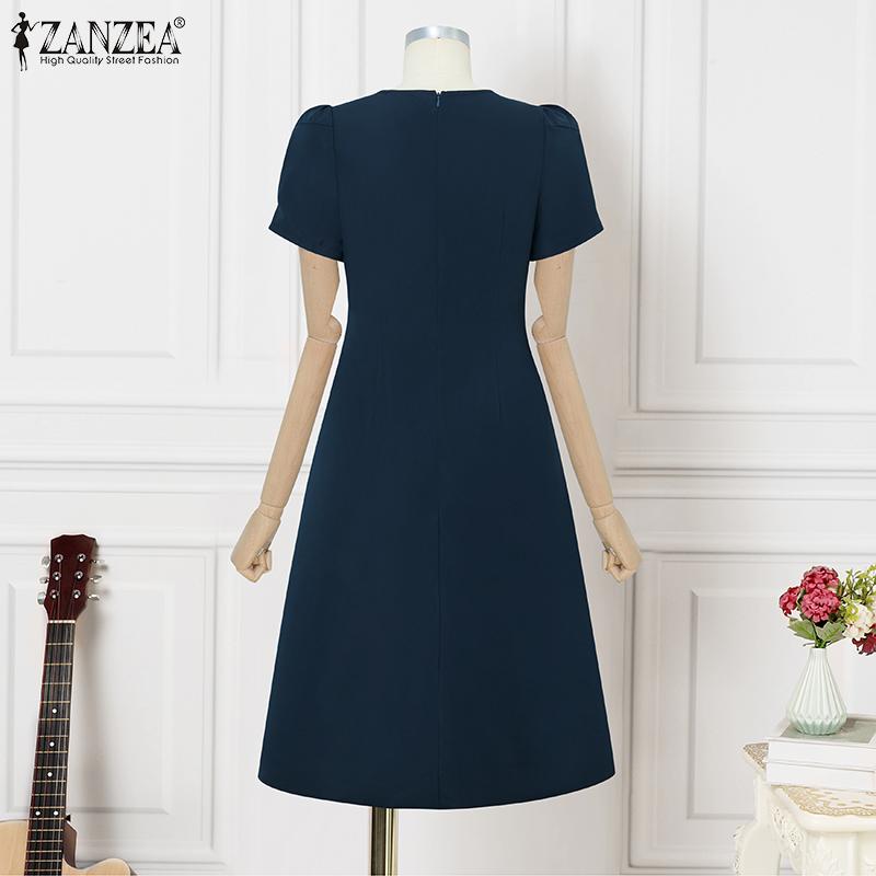 ZANZEA Женское повседневное летнее платье с круглым вырезом и коротким рукавом