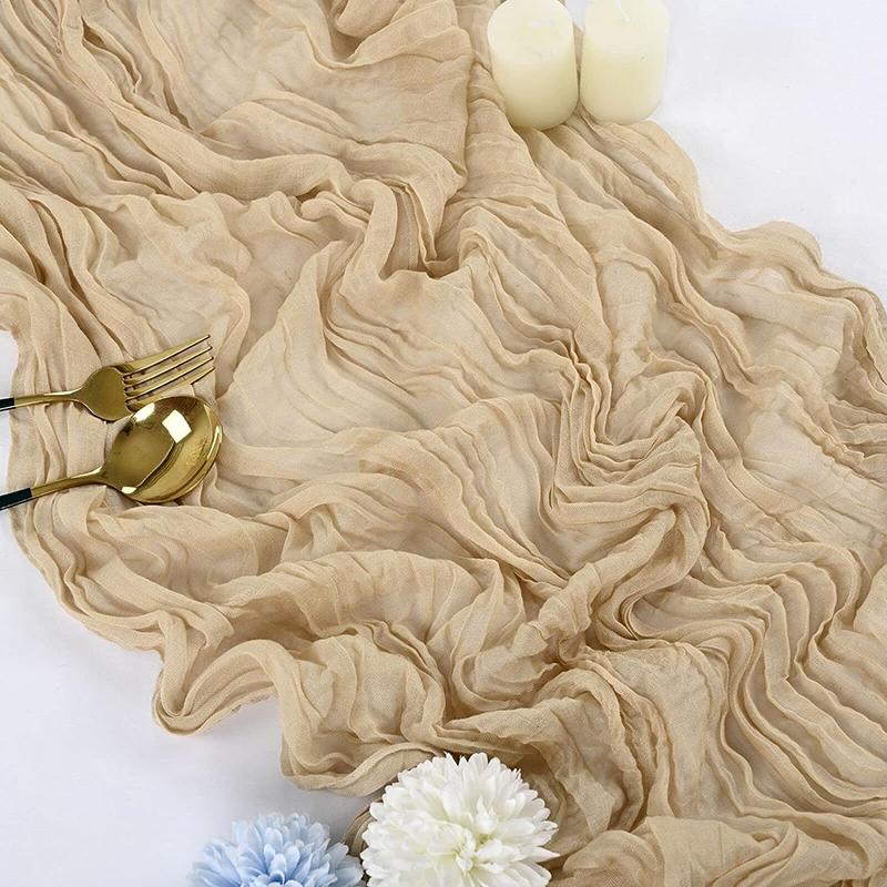 Бежевая дорожка для стола из марли, деревенская прозрачная скатерть в стиле бохо, свадебное украшение, скатерть для детского душа, рождественских вечеринок по случаю дня рождения