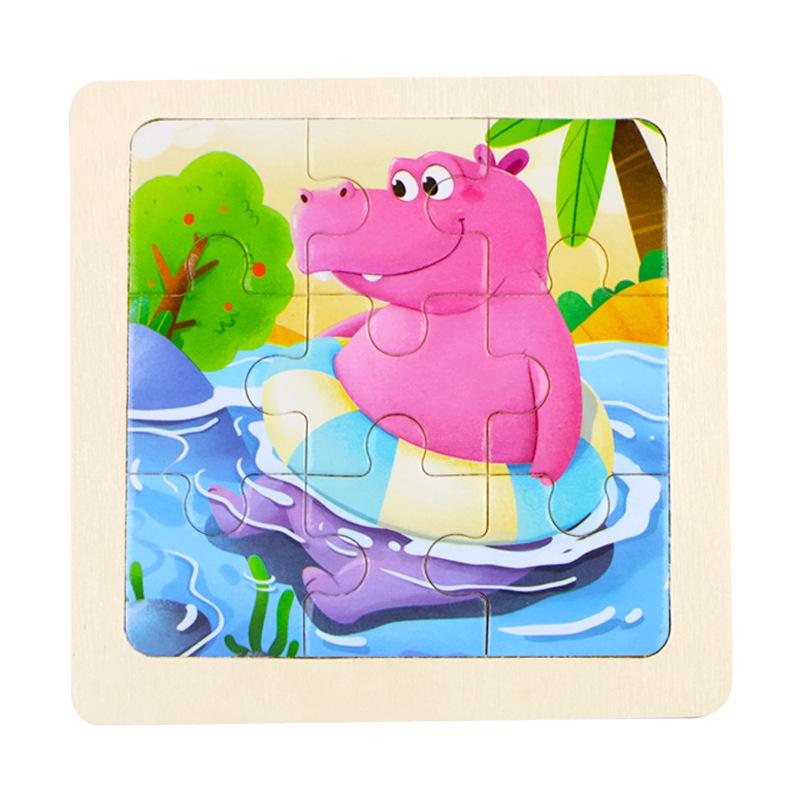 Деревянная jigsaw-головоломка из 9 деталей для детей - Мультяшная тематика: Фрукты, Животные и Транспорт. Когнитивная игрушка