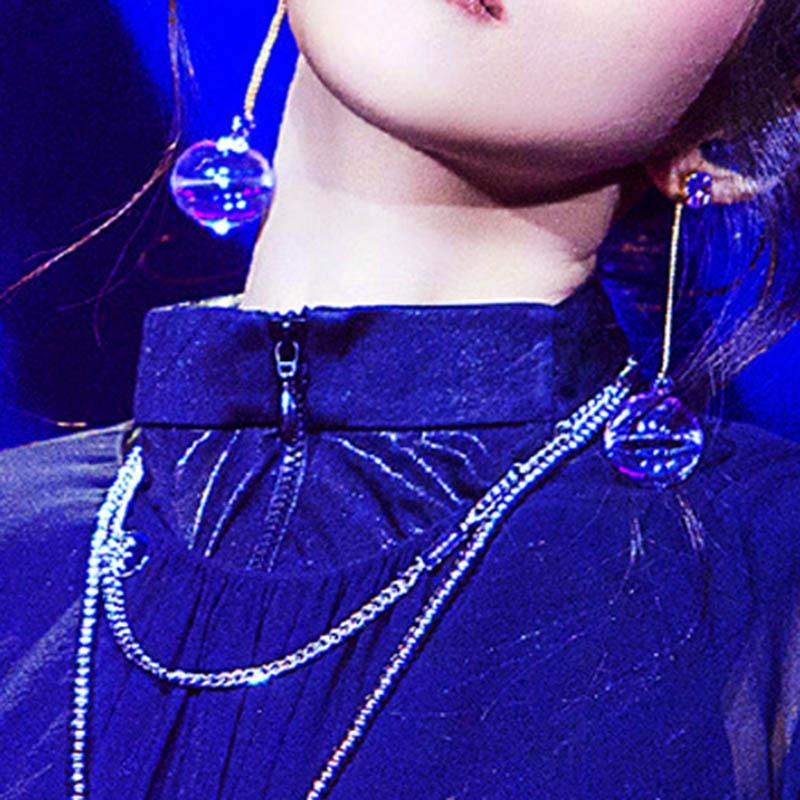Charm Women Girls Transparent Glass Ball Pendant Long Earrings Gold Color Chain Earring Studs