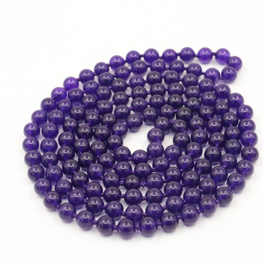 New Accessory Chalcedony Beads Purple Crystal Necklace Natural Stone for Women Girls Gifts Party Ball Jewelry Making 8mm 50inch
