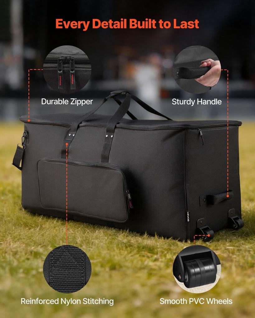 Electronic Drum Kit Bag, 600D, Padded Drum Bag with Wheels, Large 920 x 420 x 410 mm Interior, Lightweight Travel Case with Detachable Dividers, and