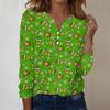 Women's Fashion Casual V-Neck Long Sleeve Decorative Button Christmas Print Top