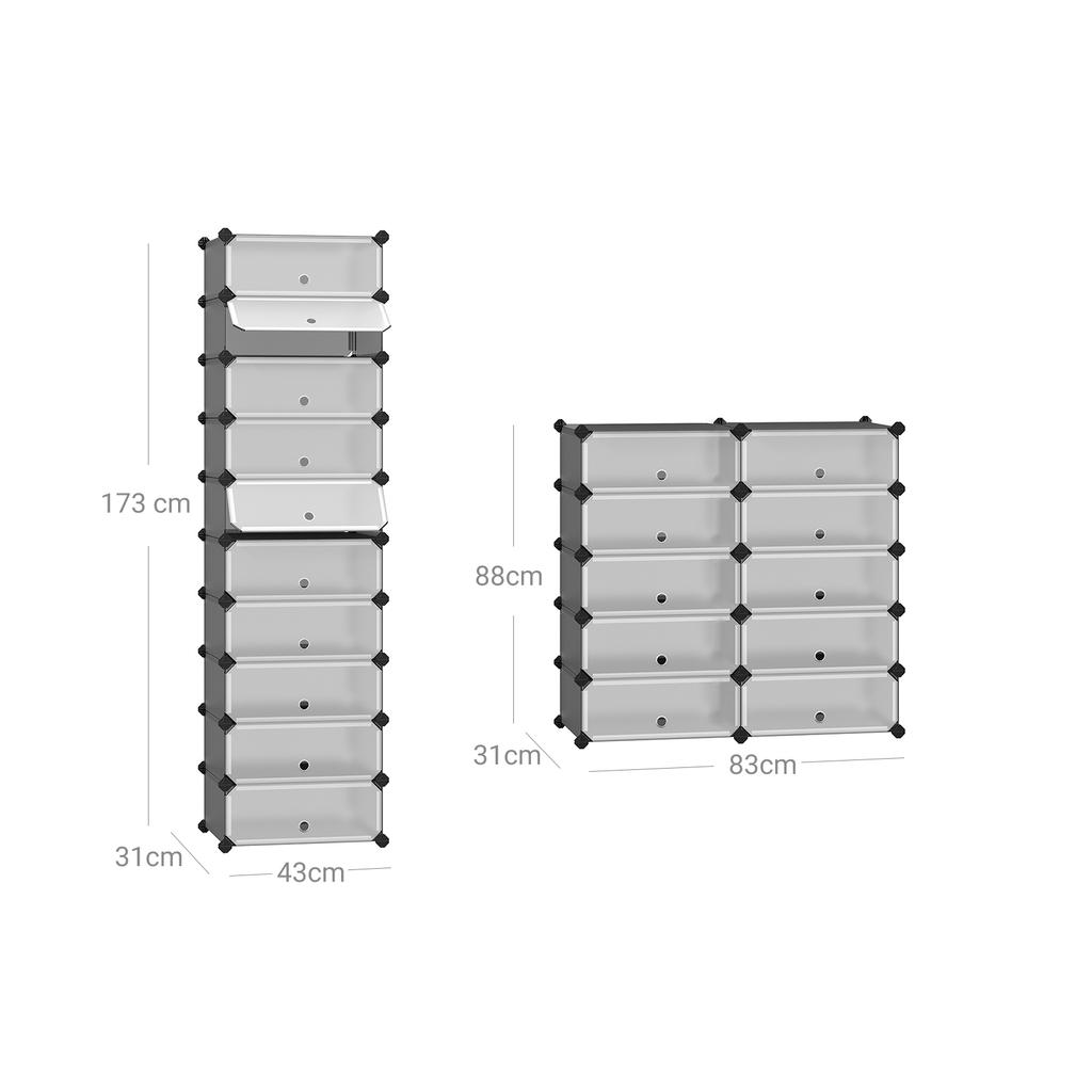 SONGMICS Interlocking Shoe Rack, Rectangular Storage Organiser, 10 Slot Modular DIY Storage Shelf Unit, 40 x 30 x 17 cm for Each Slot