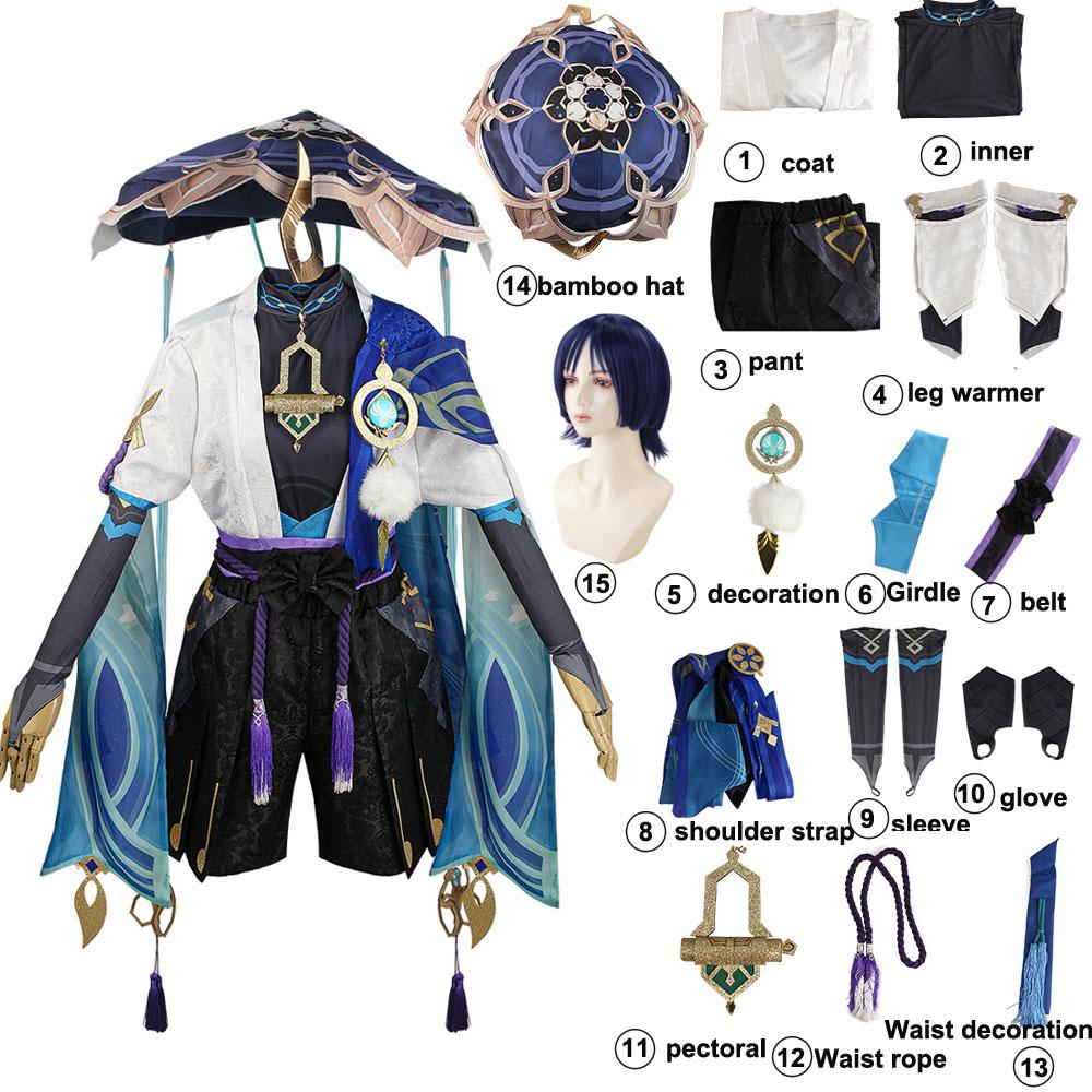 Genshin Impact Wanderer Scaramouche Косплей Костюм Балладная Шляпа Парик Униформа Куникузуши Хэллоуин Карнавальная Одежда Для Вечеринки Аниме