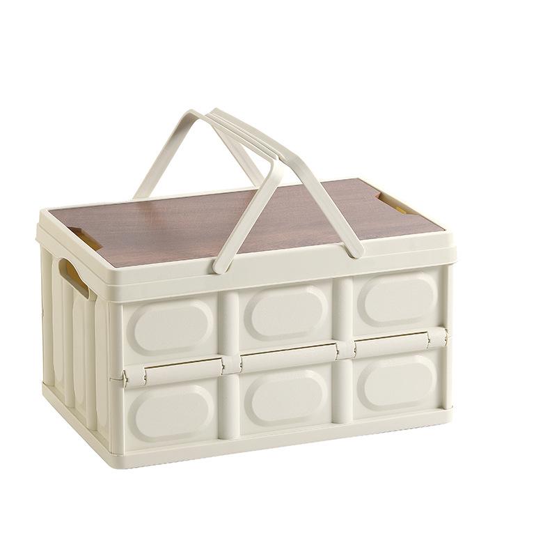 Портативная складная корзина для пикника с деревянной крышкой