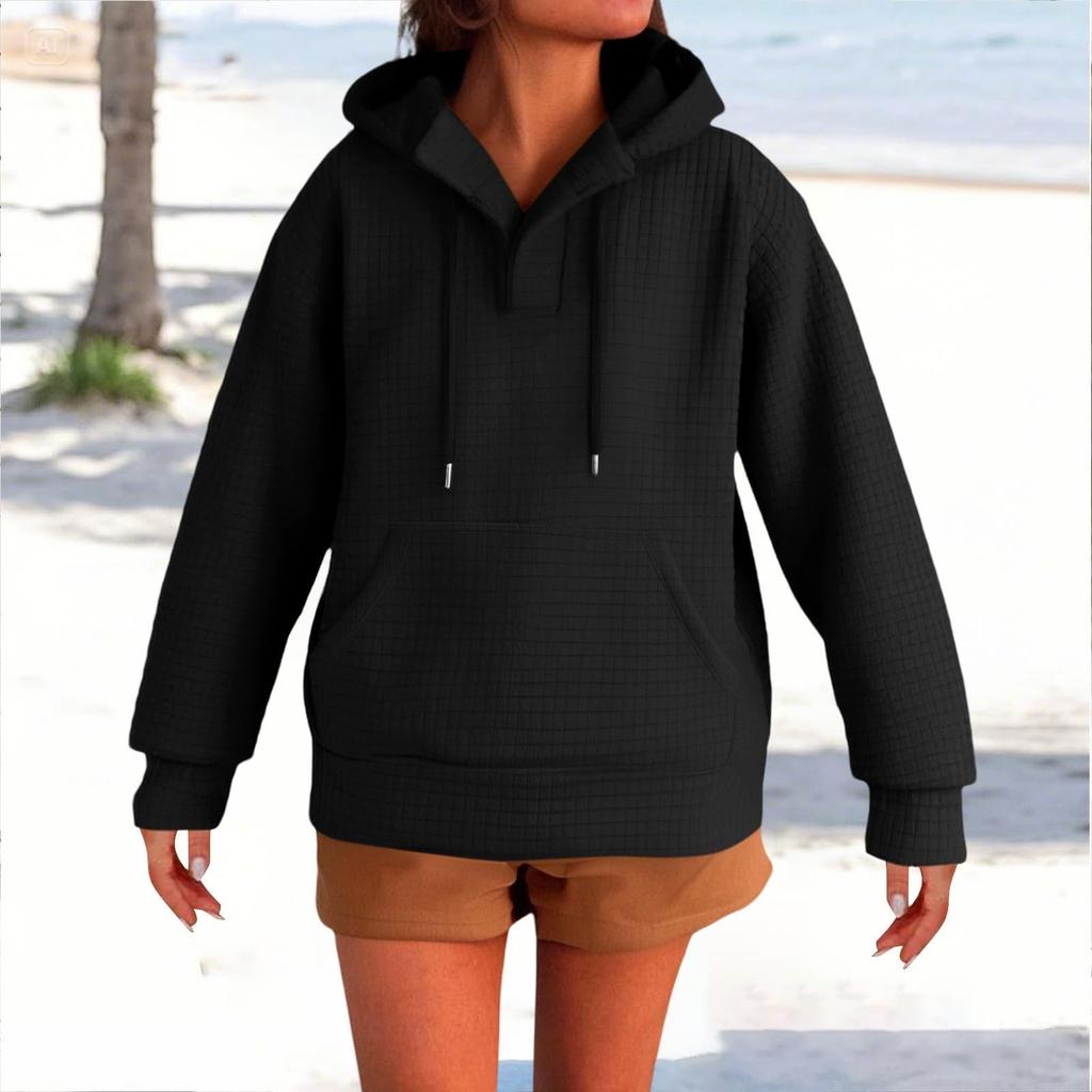 Женский модный пуловер с длинными рукавами и однотонная толстовка с капюшоном