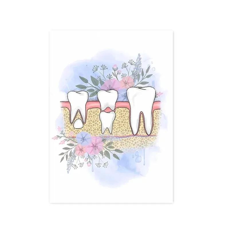 Абстрактные акварельные цветы, анатомия зубов, плакаты и принты, настенные художественные картины для стоматолога, картины на холсте для украшения дома в клинике