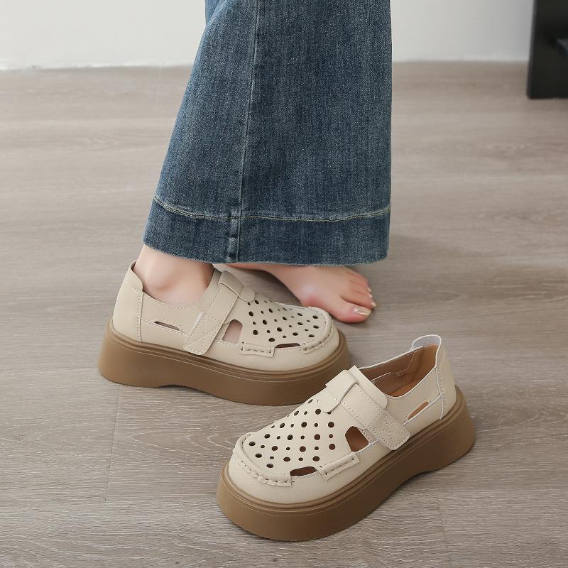 Винтажные сандалии Baotou, женская верхняя одежда, летние полые туфли Lefou, женские туфли с толстой подошвой, дышащие, с отверстиями, модные женские дышащие туфли