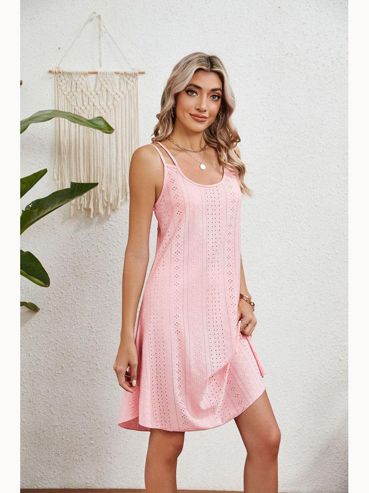 2025 Лето Круглый вырез Без рукавов Однотонные повседневные платья Холтер Женская модная элегантная женская одежда