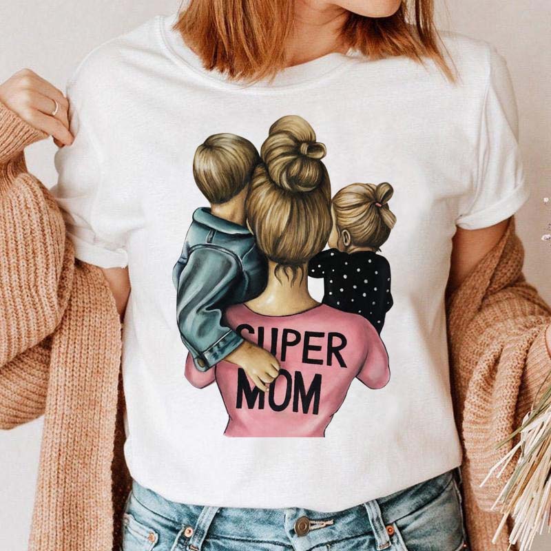 Women Clothing Cartoon Family Happy Time Mama Mom Mother Short Sleeve Clothes Print Tshirt Female Tee Top Graphic Black T-shirt