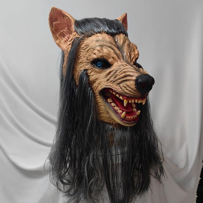 Wolf Latex Mask Long Hair Halloween Cosplay Costume Party Prop
