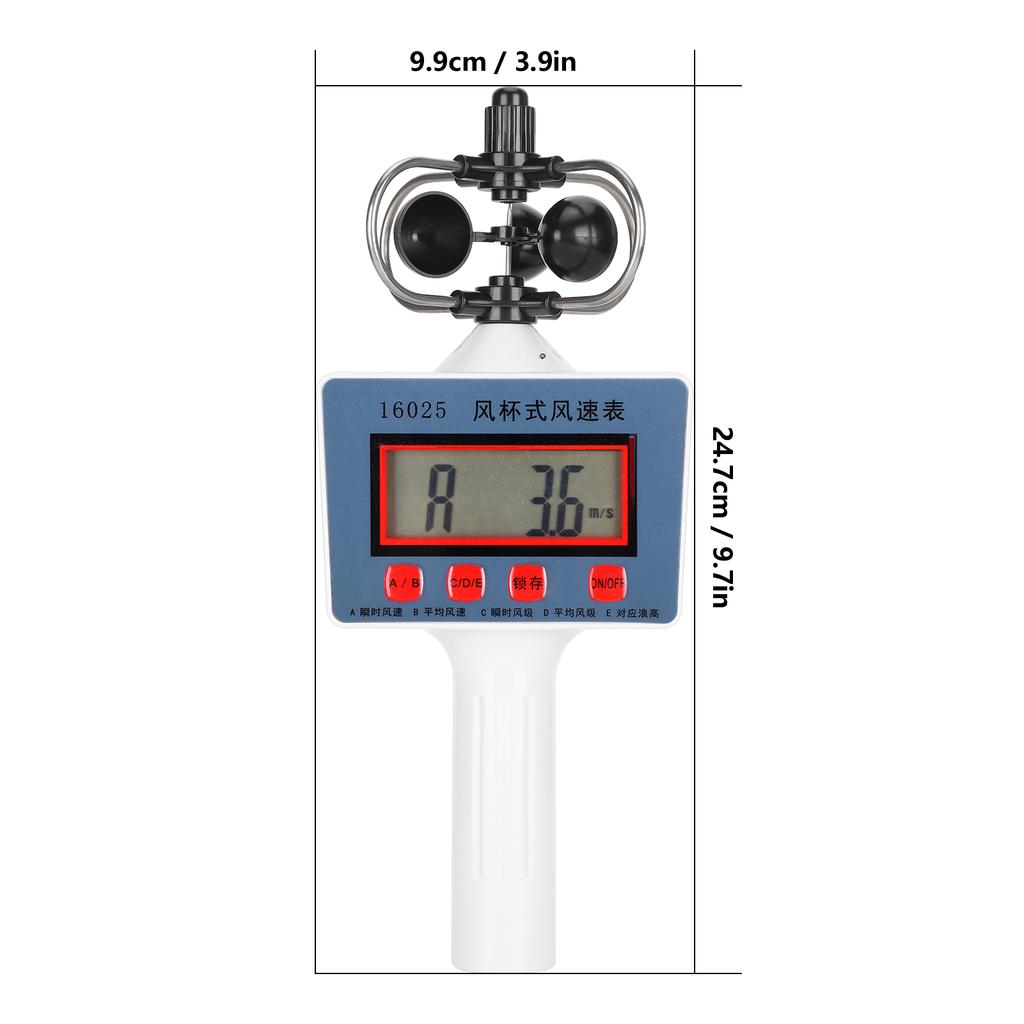Wind Speed Meter, Handheld Cup Anemometer with NaBig Backlight LCD Screen Meter for Geography Tching Instrument