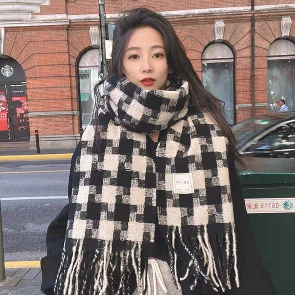 Cashmere Shawl Plaid Wool Scarf Plush Cape Wraps Retro Winter Cashmere Scarves  Girl