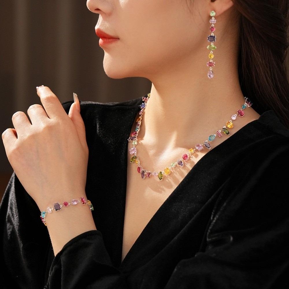 Zircon Zircon Necklace Bracelet Eariings Colorful Fashion Jewelry Accessory Prom