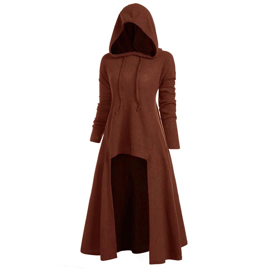 Winter Womens Fashion Hooded Plus Size Vintage Cloak High Low Sweater Blouse Long Tops