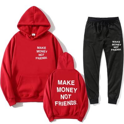 Комплект с капюшоном MAKE MONEY NOT FRIENDS толстовка с капюшоном + спортивные штаны женская мода с принтом букв для пар толстовка с капюшоном