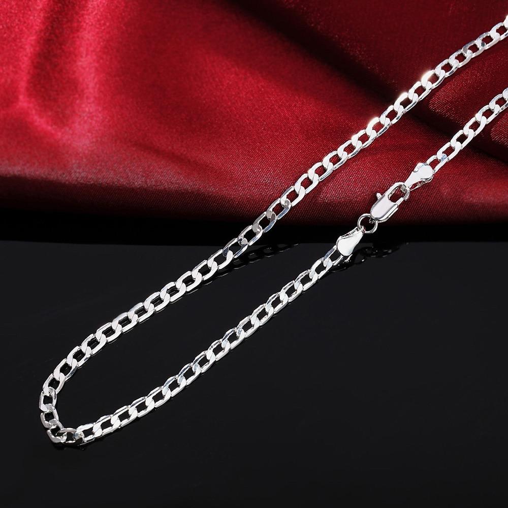 925 Sterling Silver 16 /18 /20 /22 /24 /26 /28 /30 Inches 4mm Side Chain Necklace For Women Men Fashion Wedding Jewelry Gifts