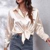 Осенне-зимняя женская атласная рубашка, женская атласная имитация шелка, блузка с длинным рукавом