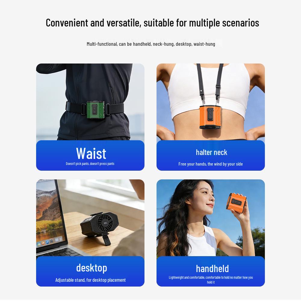Portable High-Speed Waist-Hanging Fan with Digital Display for Outdoor and Camping