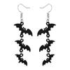 1 Pair Drop Earrings Matte Black Triple Bat Hook Earrings Women Halloween Earrings Witchy Goth Ear Adornments