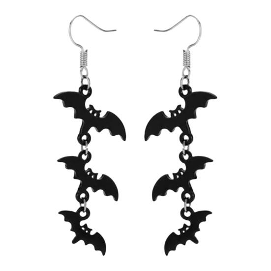 1 Pair Drop Earrings Matte Black Triple Bat Hook Earrings Women Halloween Earrings Witchy Goth Ear Adornments