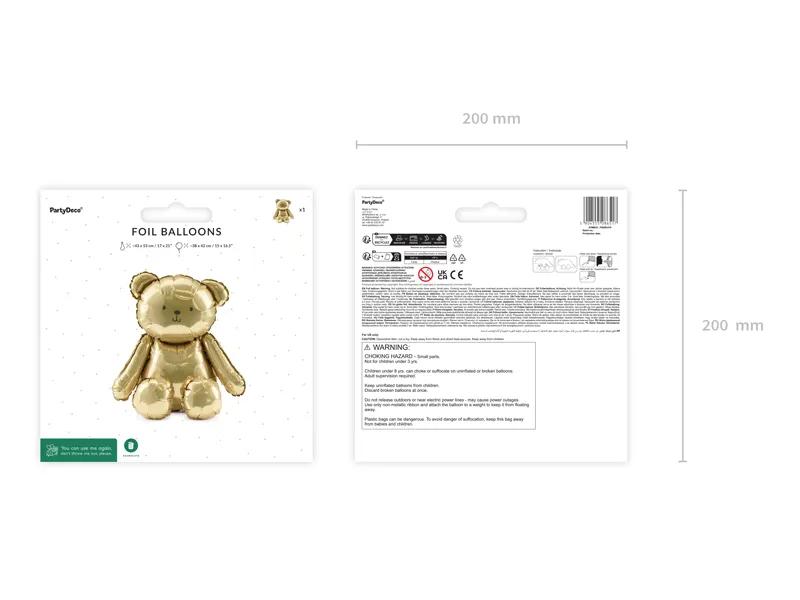 Teddy Bear Balloon 43x53 , Gold, Decorative Foil Balloon
