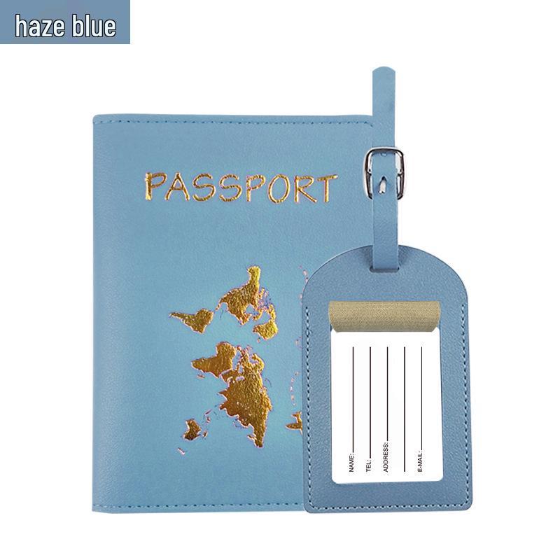 Customizable PU Leather Passport Cover with Hot Stamped Logo, Map, Luggage Tag, & Passport Holder Set