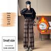 Women's Retro High-Waist Wool Plaid Pants - Contrast Color, Wide-Leg, Floor-Length, Velvet-Lined for Autumn/Winter 2024