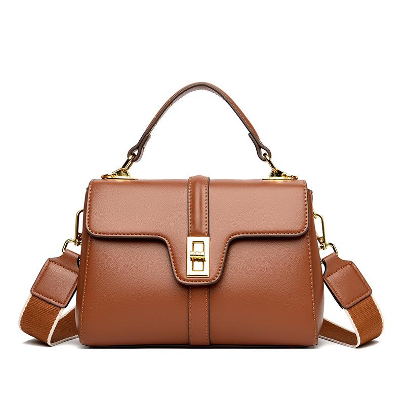 Fashion Lock Shoulder Bag Women's Handbag Solid Color Retro Simple Crossbody Bag Shoulder Strap Commuter