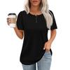 Women's Fashionable Casual Short Sleeve Button Print Round Neck Pullover Top