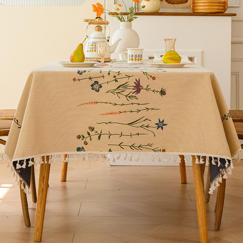 High-Grade Embroidery Pastoral Small Fresh Tablecloth Cotton And Linen French Pastoral Tablecloth High-Grade Light Luxury Household