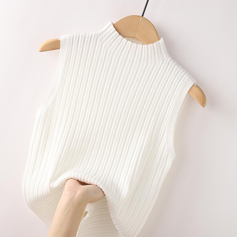 Летний трикотаж без рукавов, джемпер с высоким воротом, футболка, женский однотонный повседневный жилет в рубчик, облегающий крой
