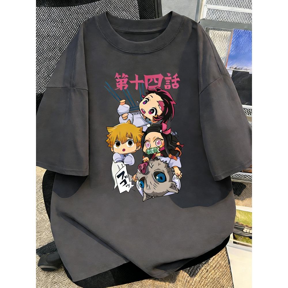 Plus Size Demon Slayer Anime Printed Men and Women Tshirt Casual Summer Parent Child Top Fashion Cotton Harajuku Y2K Street Wea