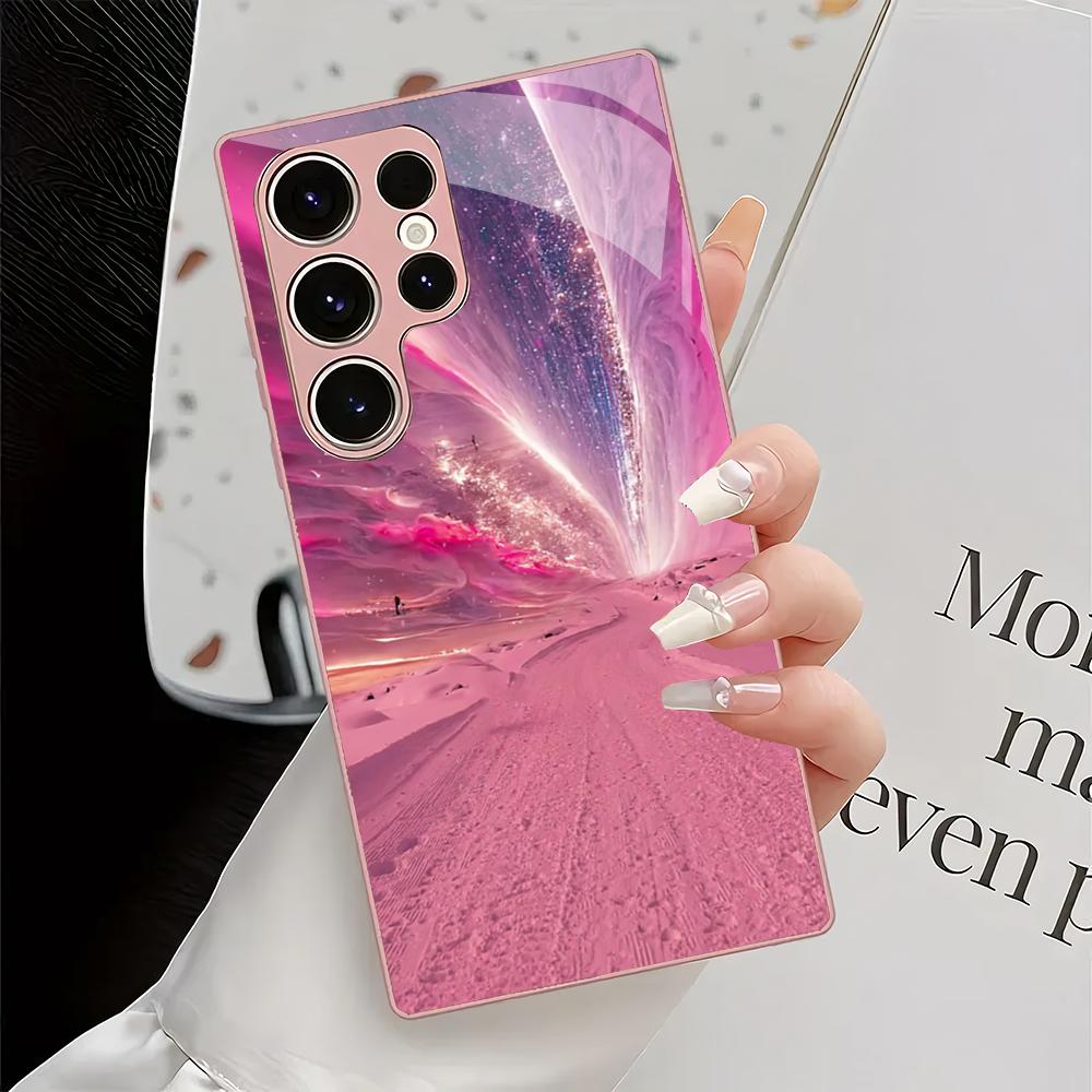 Креативный розовый стеклянный чехол для телефона, подходящий для Samsung Galaxy S26 S25 S24 S23 S22 S20 FE/Ultra/Plus, противоударная задняя крышка