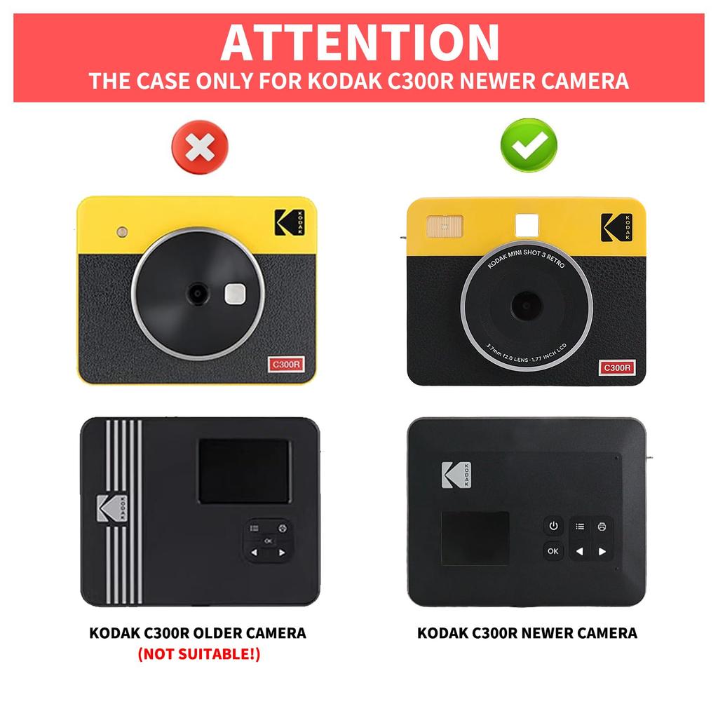 HIYQIN Protective Case for Kodak C300R/Mini Shot 3 Retro 2-in-1 Camera, PU Leather Bag with Adjustable Shoulder Strap - Black