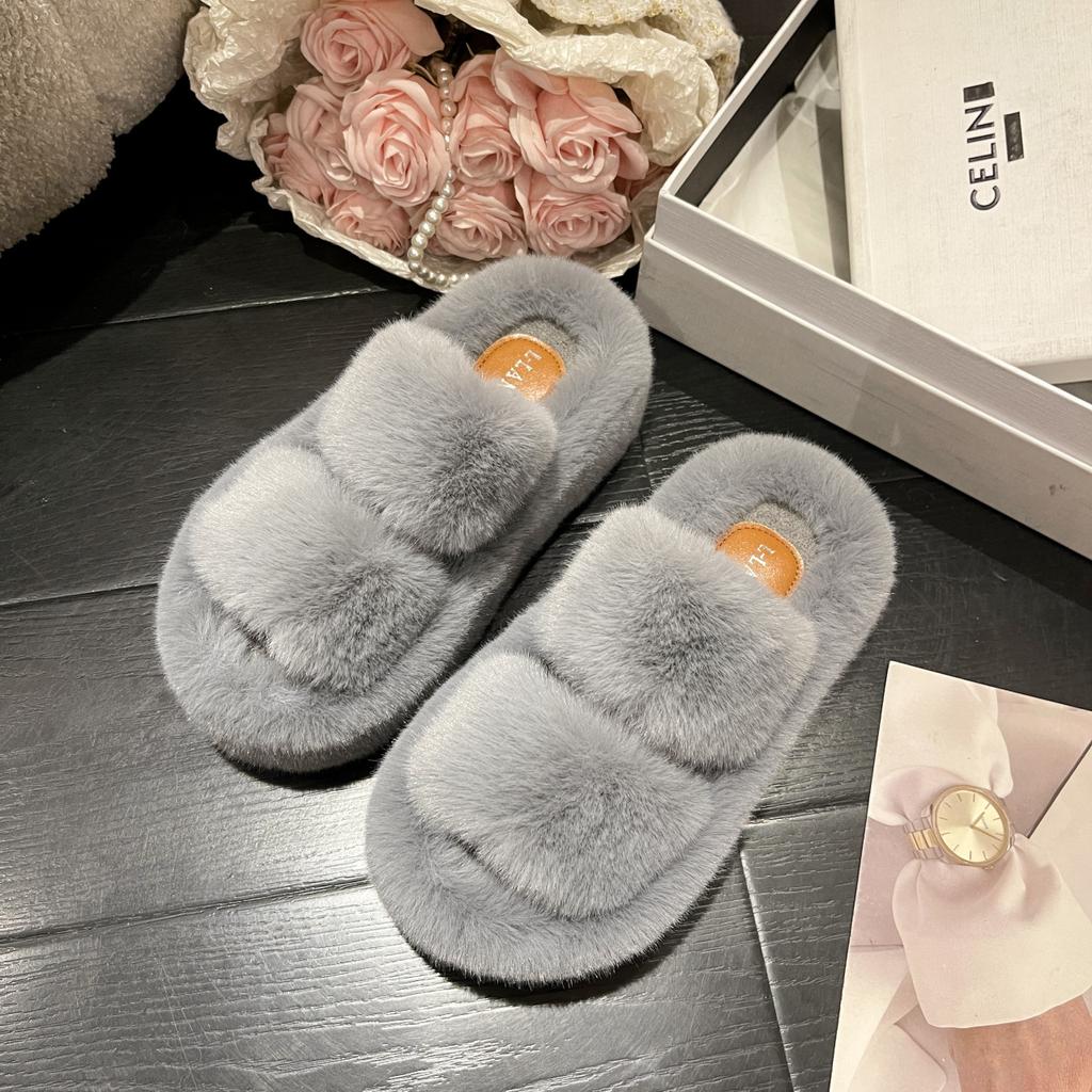 Winter Women Home Indoor Casual Fuzzy Slippers Female Flip Flops Fluffy Shoes Cross Slides Ladies Soft Plush Slippers Size 35-41