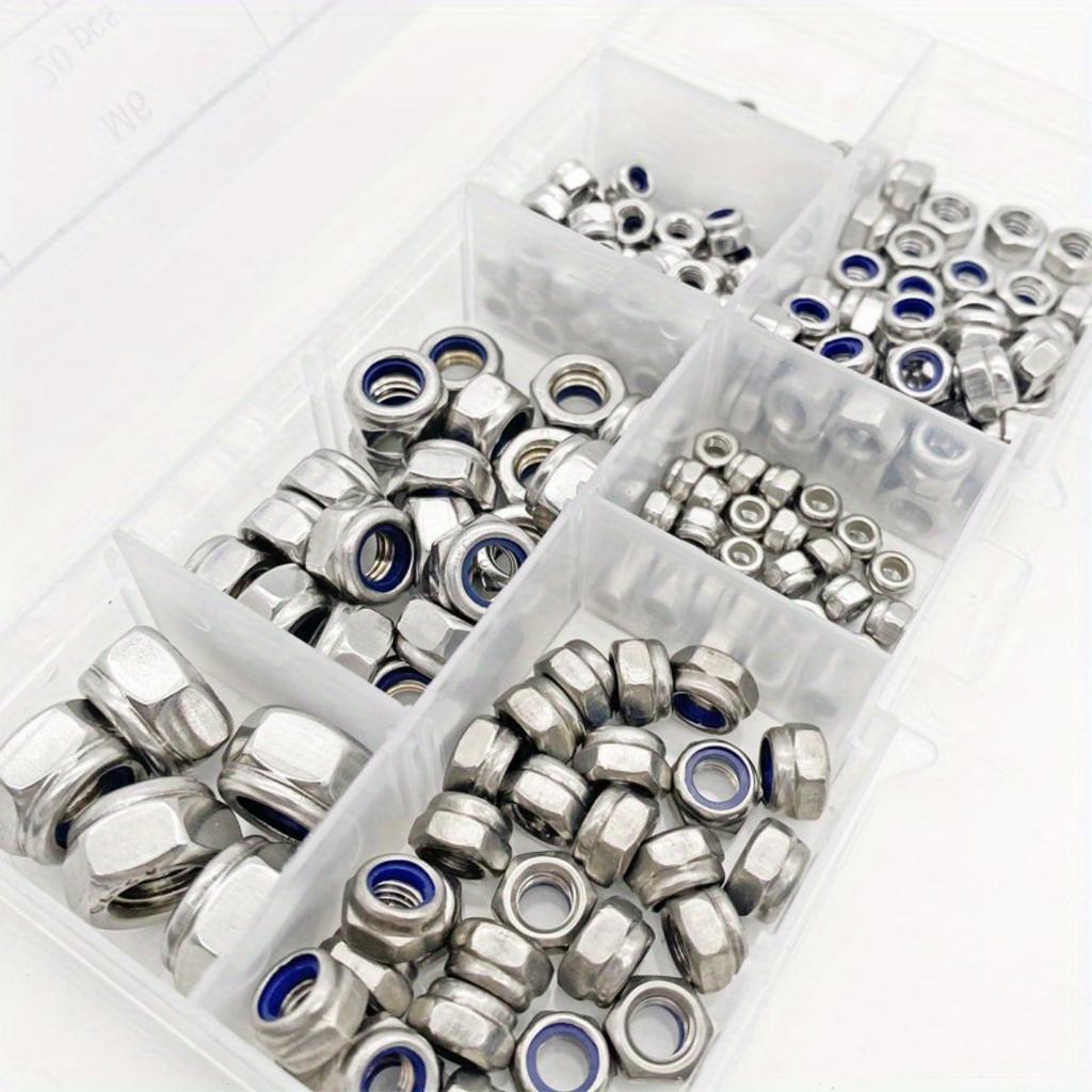 200pcs/box Stainless Steel Nylon Anti-Slip Self-Locking Nuts, Hexagonal Screw Caps for Construction, Maintenance