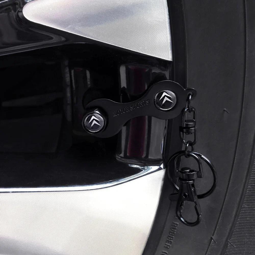 4Pcs Citroen Dustproof Valve Stem Cover Tire Valve Caps with Wrench Anti-Rust for Citroen C1 C2 C3 C4 C5 C6 Berlingo Sticker