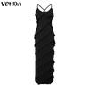 VONDA Женское платье-слинг без рукавов с оборками спереди, тонкое облегающее длинное вечернее платье