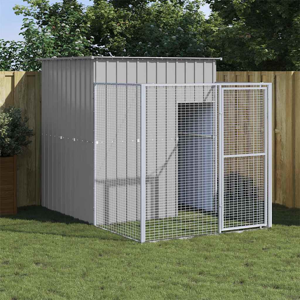 Dog Kennel with Run Light Grey 165 x 251 x 181 cm Galvanized Steel