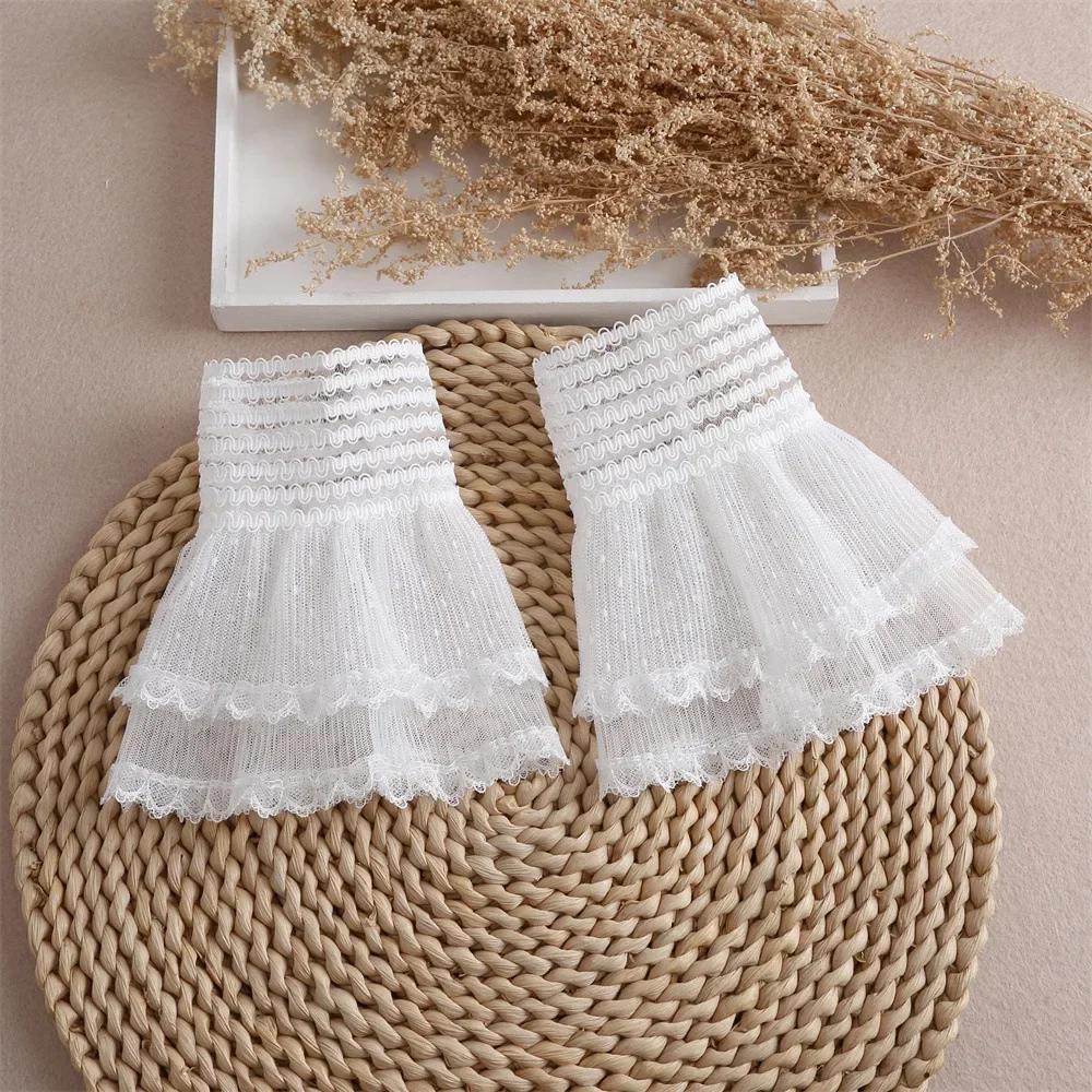 Women Detachable Sleeve Fake Cuffs Female Lace Thin Pleated Flare Sleeve False Cuffs Ruffles Wristband Decorative Accessory