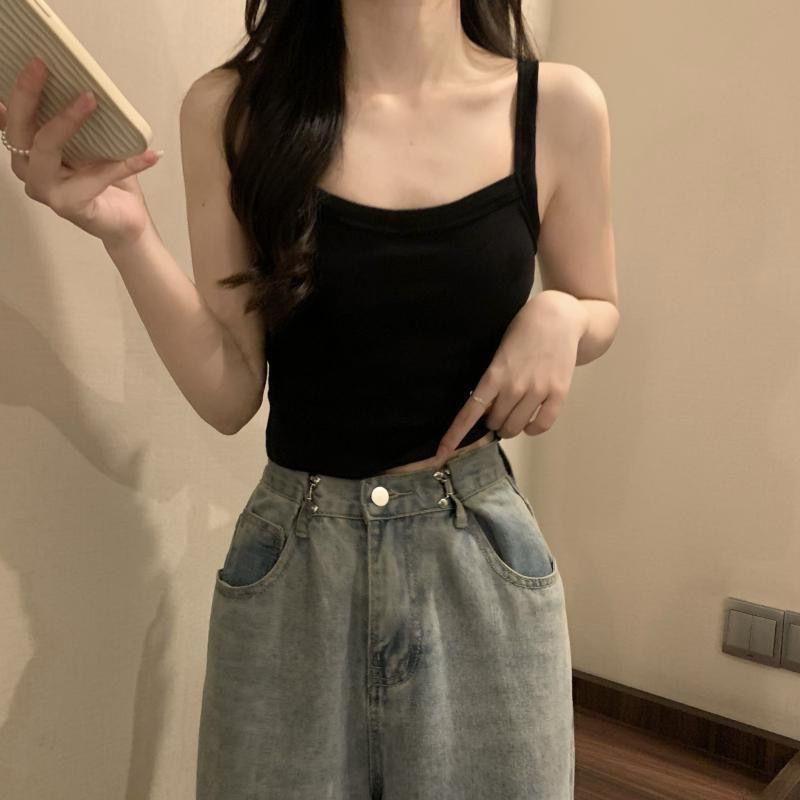 WTEMPO Летние майки-майки, повседневные топы, женские топы со встроенным бюстгальтером, майки для женщин, сплошной цвет, женский корейский стиль