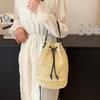 Летние соломенные сумки через плечо, женская сумка-ведро с завязками, плетеные вручную сумки из рафии, повседневная женская пляжная сумка через плечо