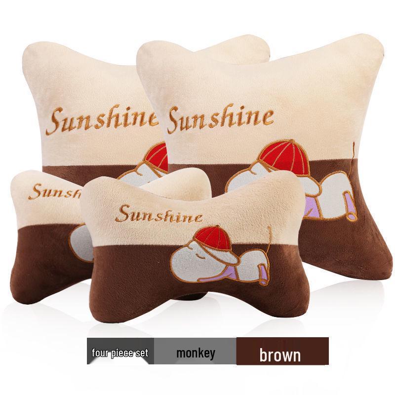 Набор подушек для поддержки шеи и поясницы в автомобиле - милый мультяшный дизайн.