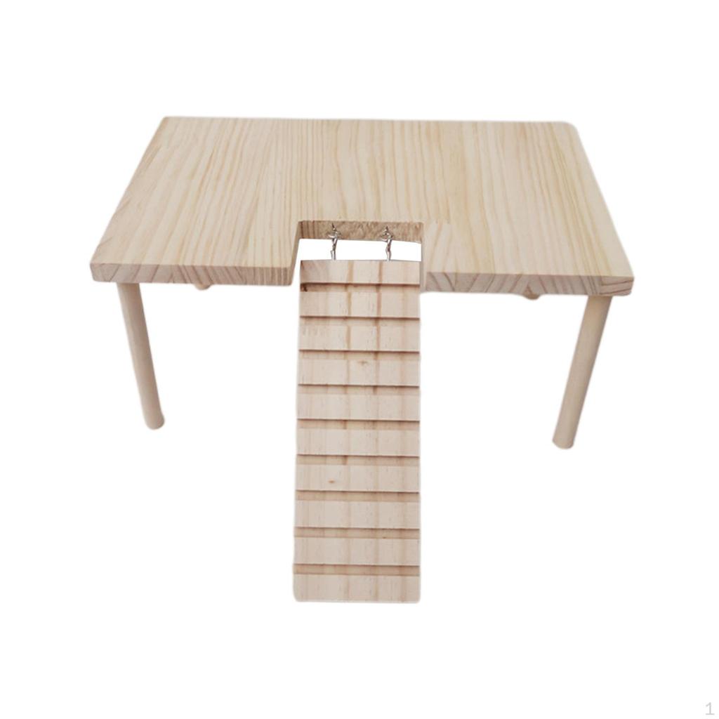 Small Animals Wooden Platform Durable Toys with Ladder Stable Cage Accessories Wood Desk