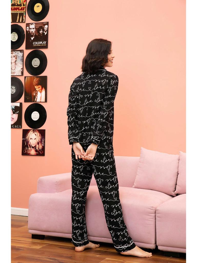 European and American Striped Cardigan Pajama Set - Women's Two-Piece Long Sleeve Top and Pants for Autumn and Winter