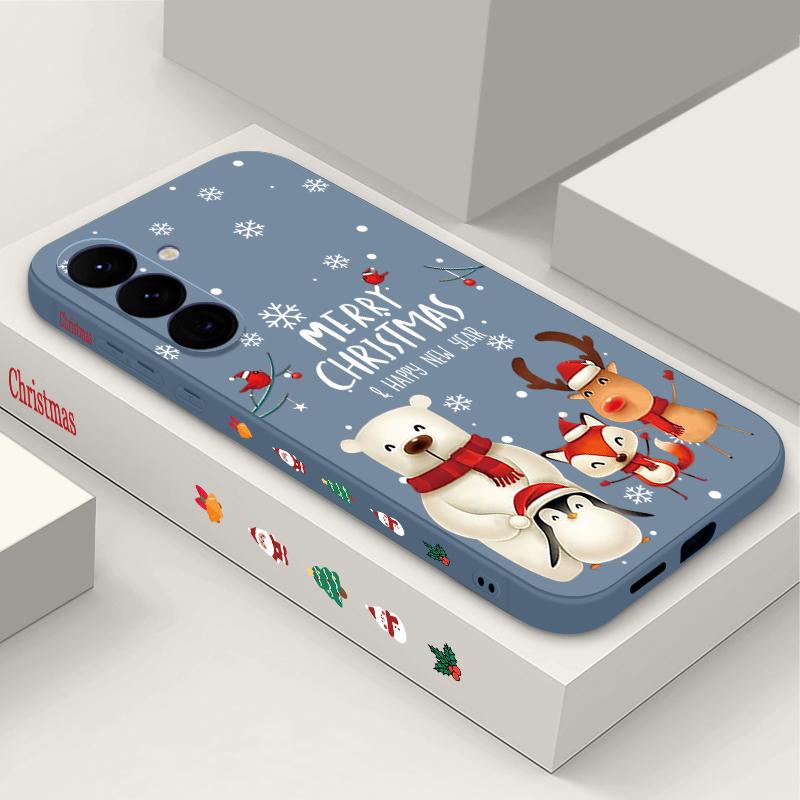 Рождественский Медведь Лось Чехол для Телефона для Samsung Galaxy S25 Ultra S24 Plus S22 S23 S21 FE A15 A16 A17 A35 A36 A54 A55 A56 Противоударный Мягкий TPU Чехол со Шнурком